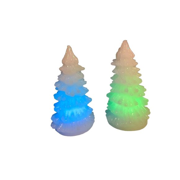 LED color Changing Wax Christmas Trees- set of 2 - Picture 12 of 16
